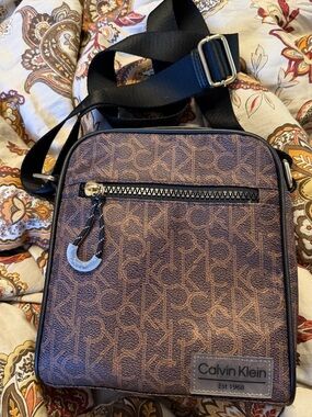 Calvin Klein Brown Monogram X body Bag with Black Strap
